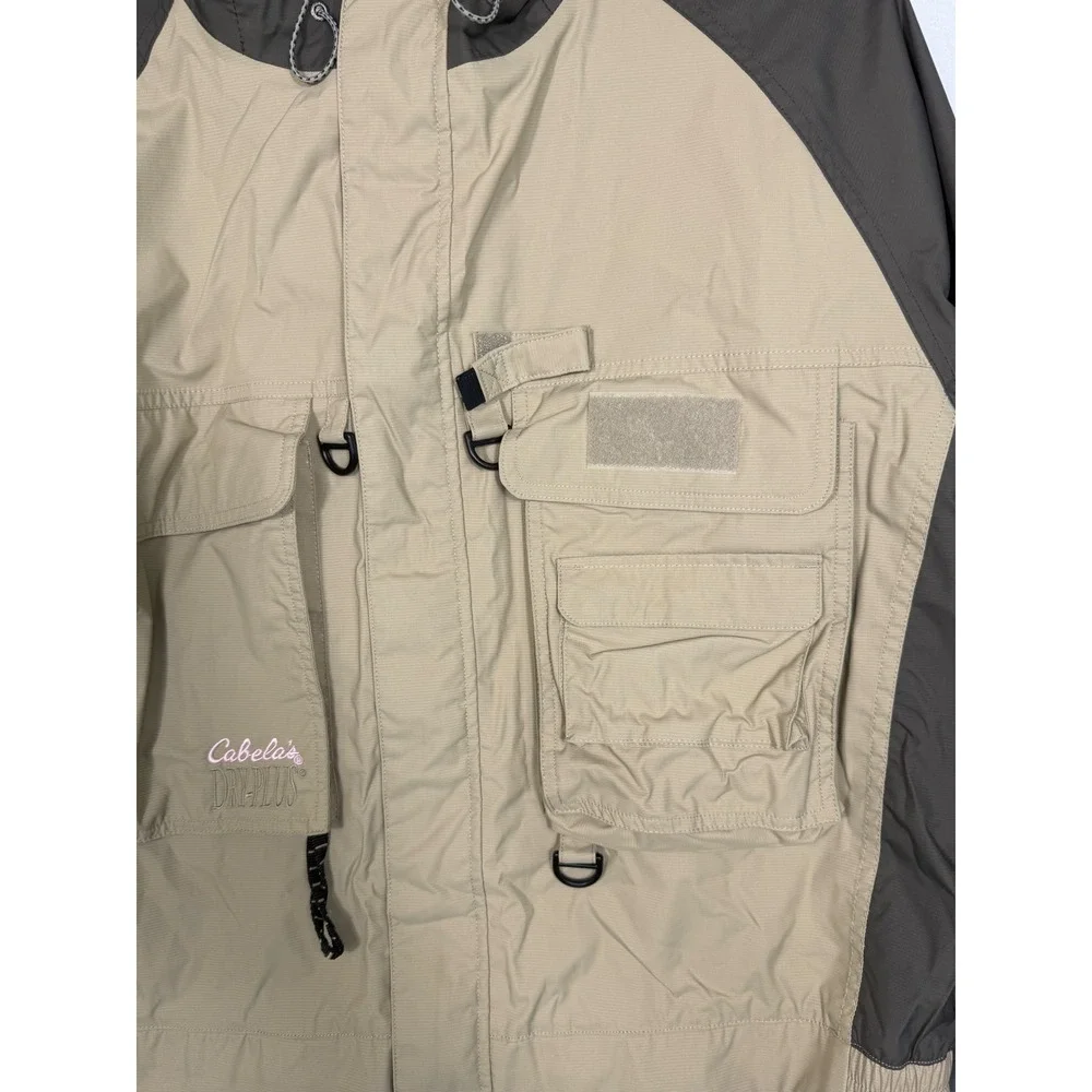 Cabela's Dry-Plus Rain Jacket Womens XL Tan Brown Utility Hooded Fishing Hunting